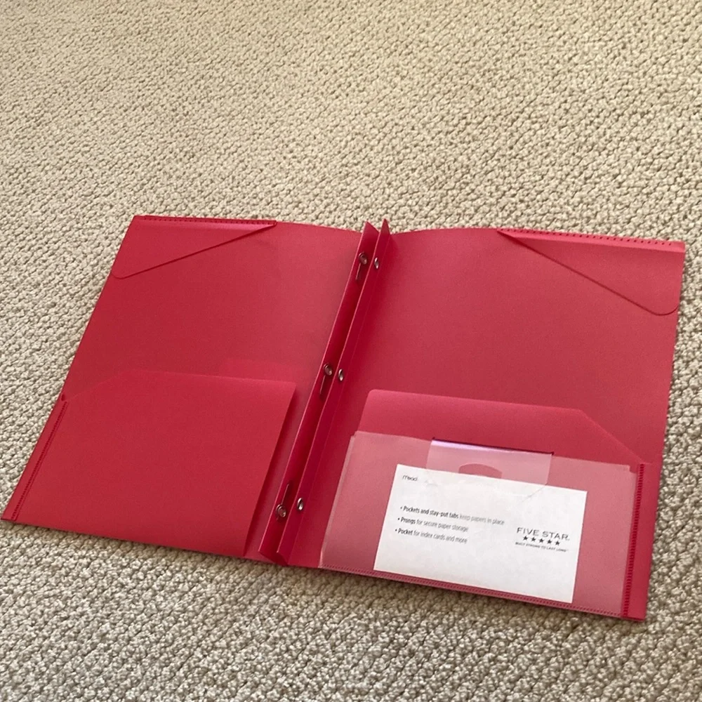 NEW Mead Five Star 2 Pocket Premium Stay Put Folder Red with Dividers Plastic